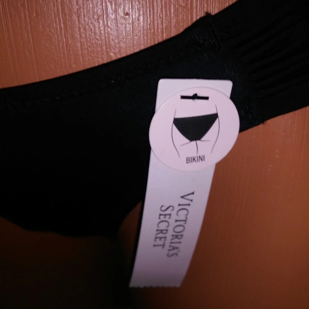 Victoria Secret Swim Bikini 32DD Top XS Bottom Solid Black Push Up New